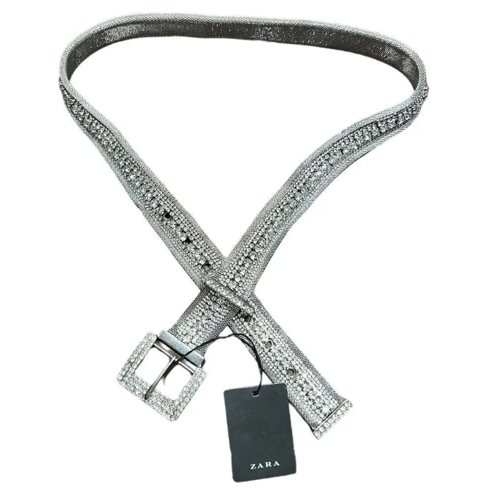Zara Silver Rhinestone Studded Mesh Bling Belt NWT Fairy Bling